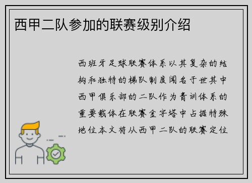 西甲二队参加的联赛级别介绍